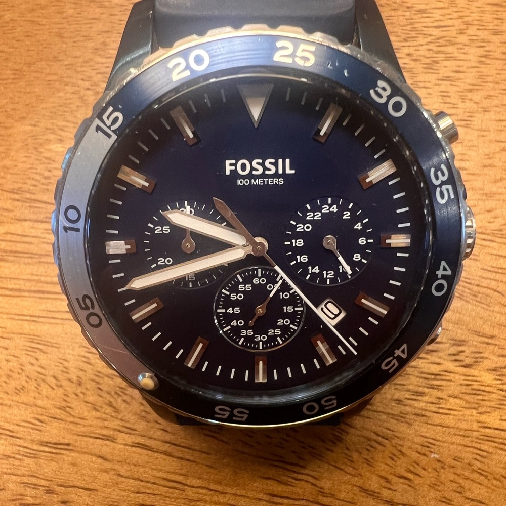 Fossil Navy and Silver Chronograph Watch